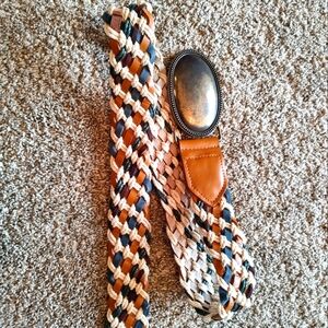 Belt L/XL narrow woven leather in shades of brown and navy!